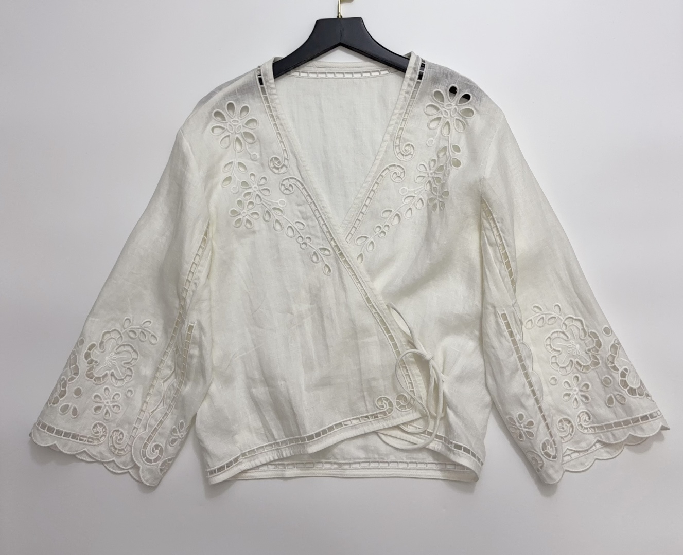 Sea New York Heavy Embroidered Linen Wrap Cardigan