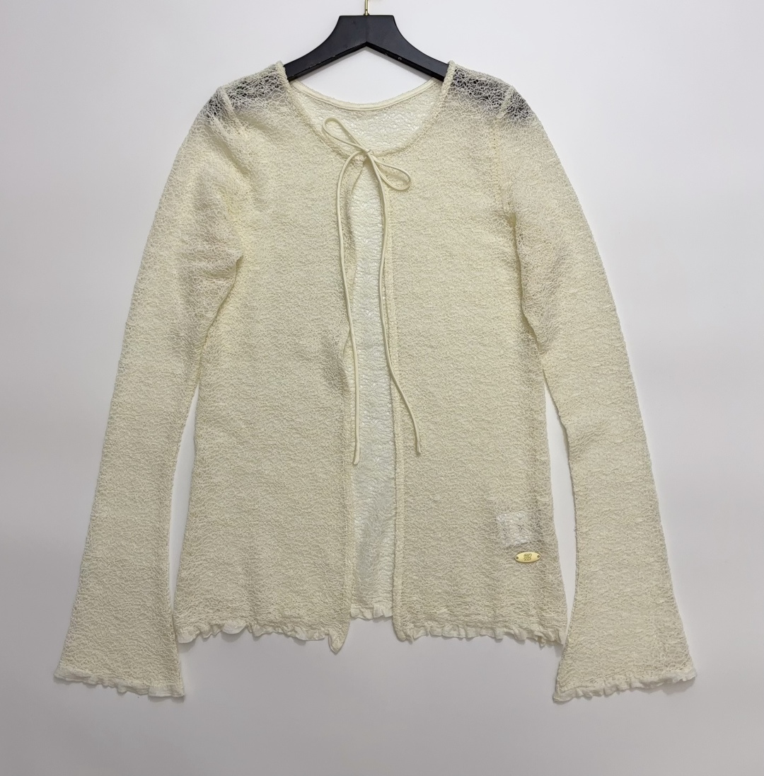 Textured Lace Tie-Up Ruffle Knit Cardigan Jacket
