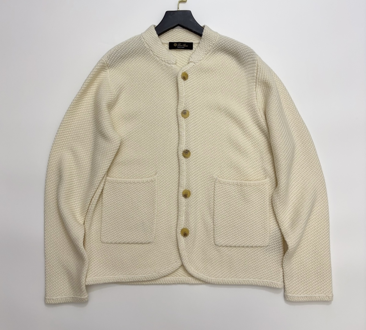 Loro Piana Stand Collar Patch Pocket Toggle Button Long Sleeve Knit Cardigan