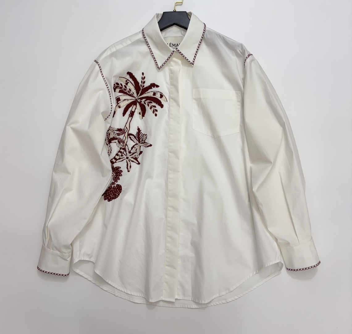 Alémais Cotton Coconut Tree Embroidered Handmade Shirt Top