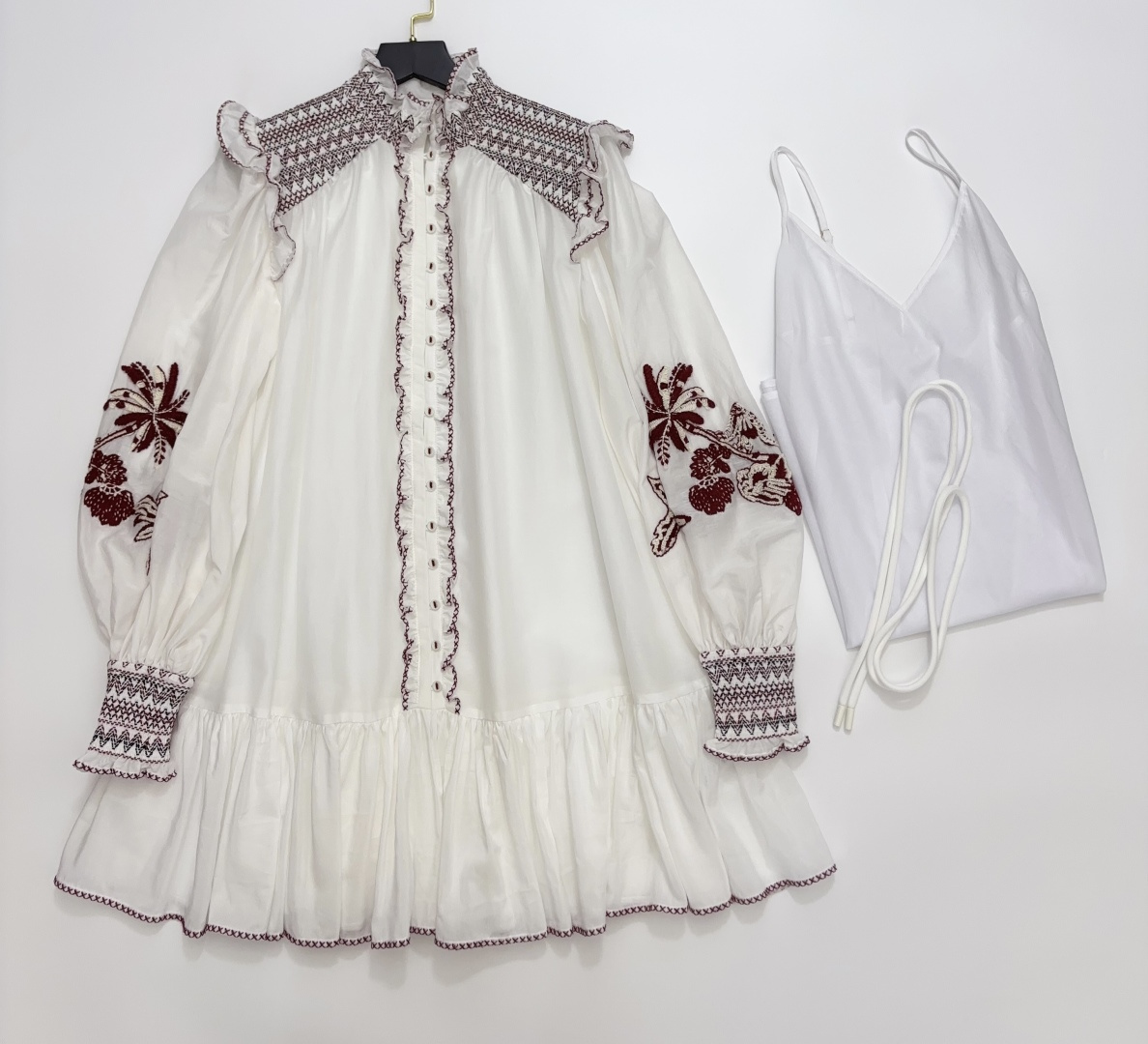 Alémais Cotton Coconut Tree Embroidered Handmade Mini Dress