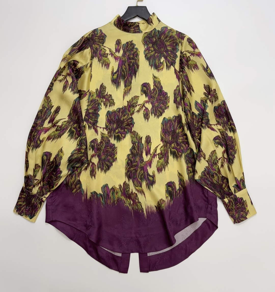 Alémais Cupro Dyed Floral Print Turtleneck Blouse Top