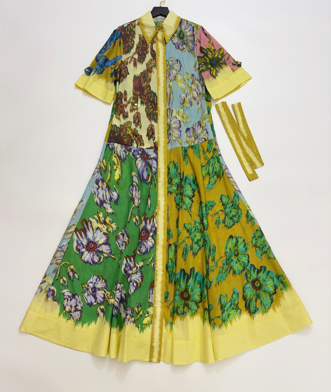 Alémais Cotton Short Sleeve Colorblock Printed Shirtdress