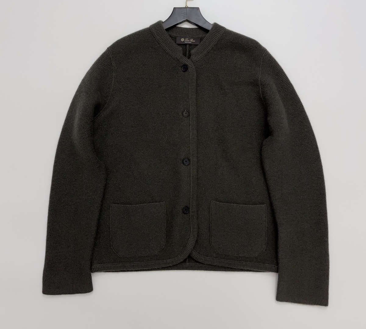 Loro Piana High-Weight Cashmere Small Stand Collar Double Pocket Cardigan