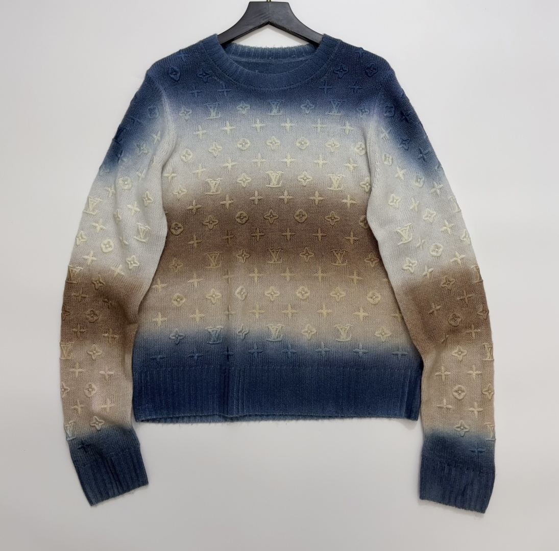 Louis Vuitton Gradient Multi-Color Embroidered Knit Pullover Sweater
