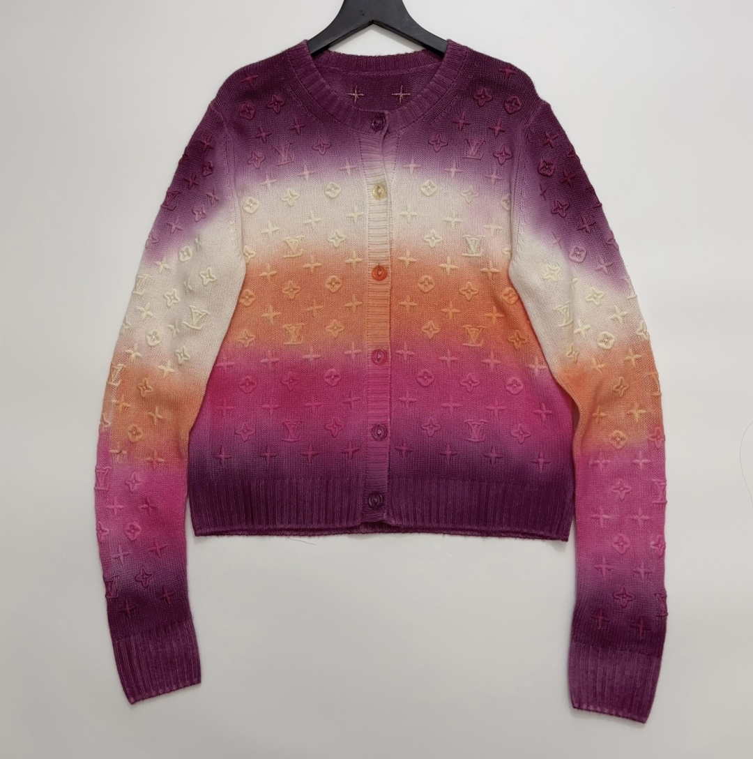 Louis Vuitton Gradient Multi-Color Embroidered Knit Cardigan