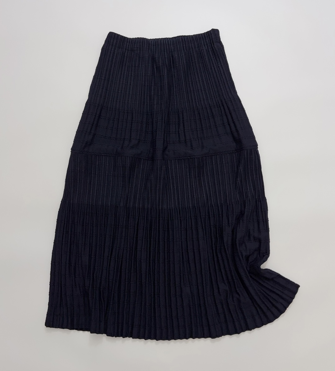Issey Miyake Vintage Three-Dimensional Striped Jacquard Elastic Waist A-Line Skirt