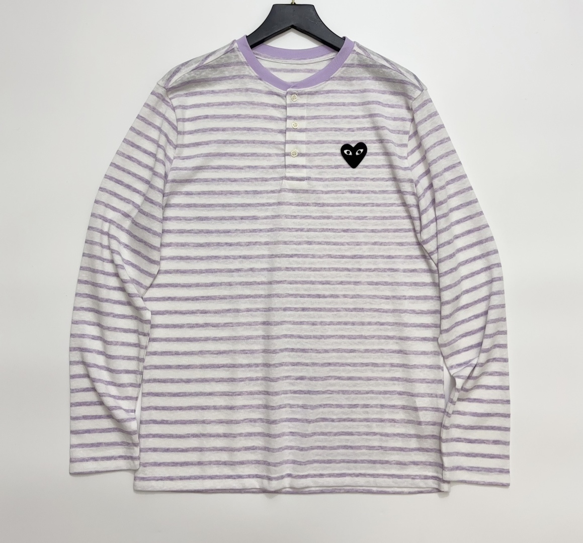 Heart Embroidery Striped Loose Long Sleeve T-Shirt