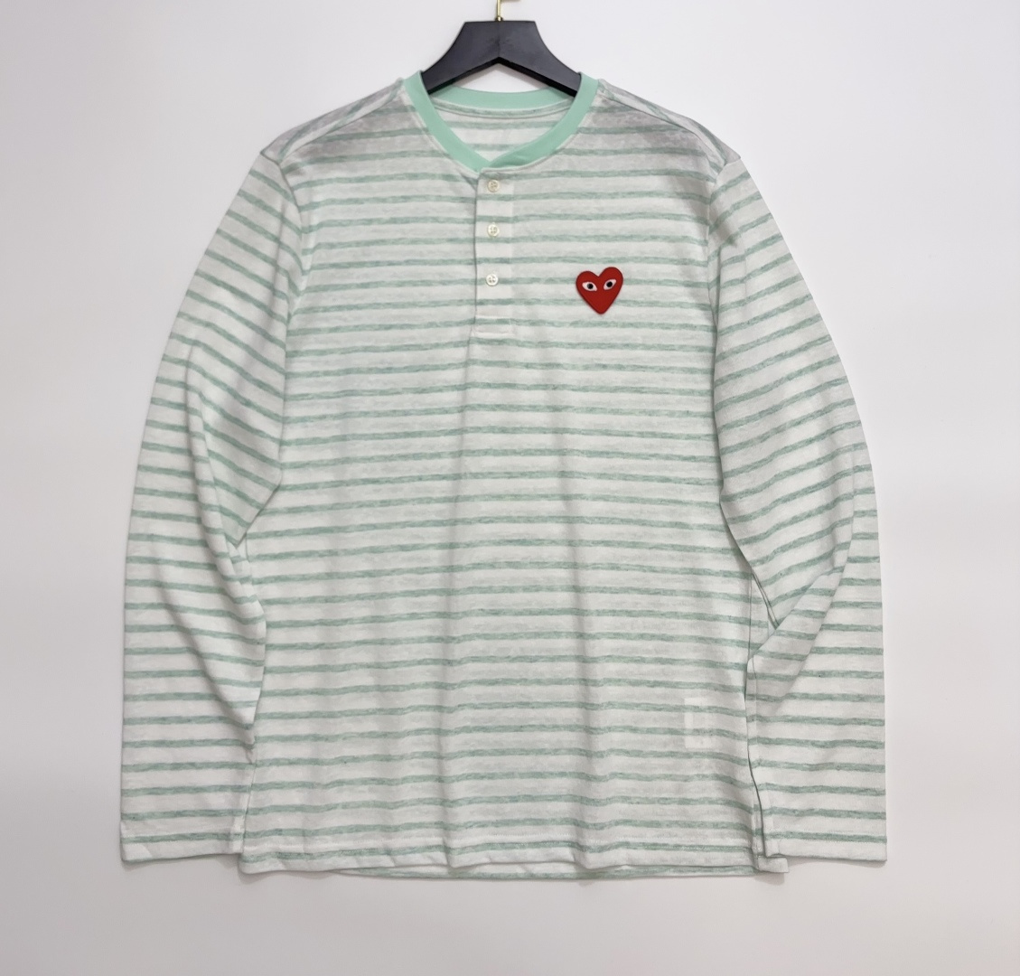 Heart Embroidery Striped Loose Long Sleeve T-Shirt
