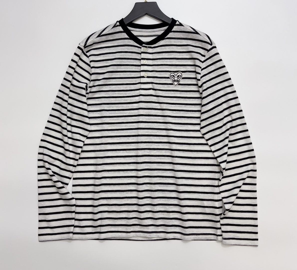 Heart Embroidery Striped Loose Long Sleeve T-Shirt