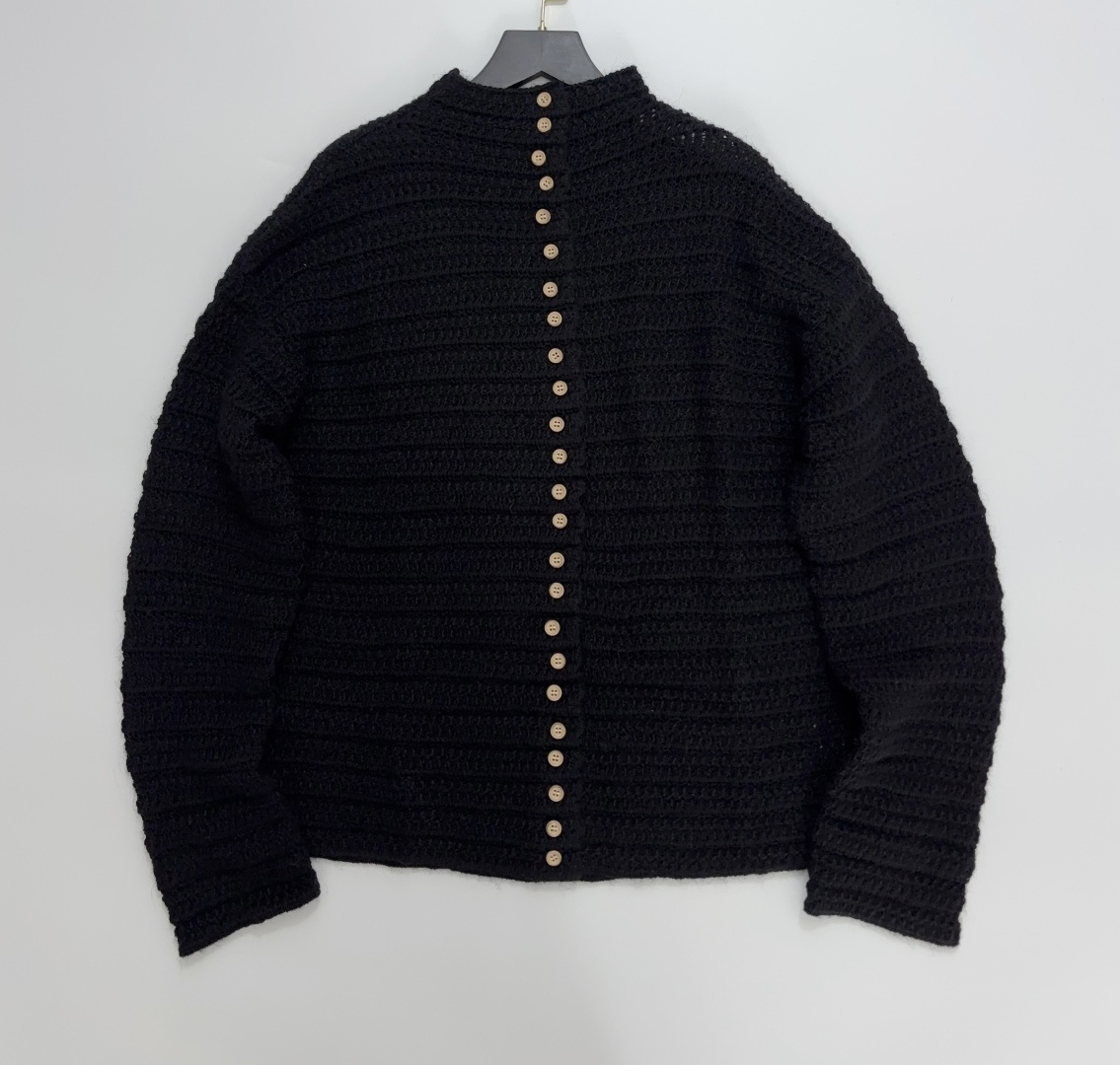 Lemaire Hand-Stitched Asymmetric Button Wool Blend Knit Cardigan Jacket