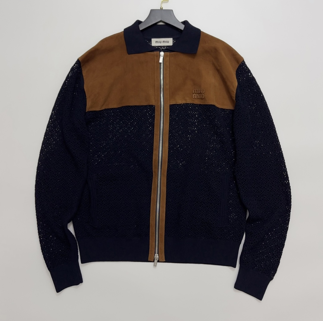 Miu Miu American Vintage Style Suede Patchwork Knit Cardigan Jacket