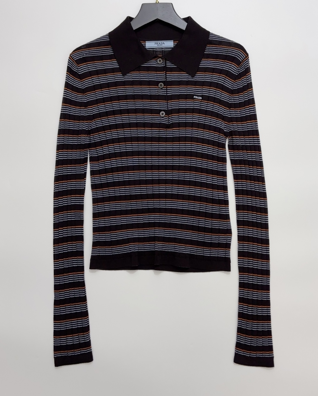 Prada Rib-Knit and Striped Geometric Long Sleeve Knit Top
