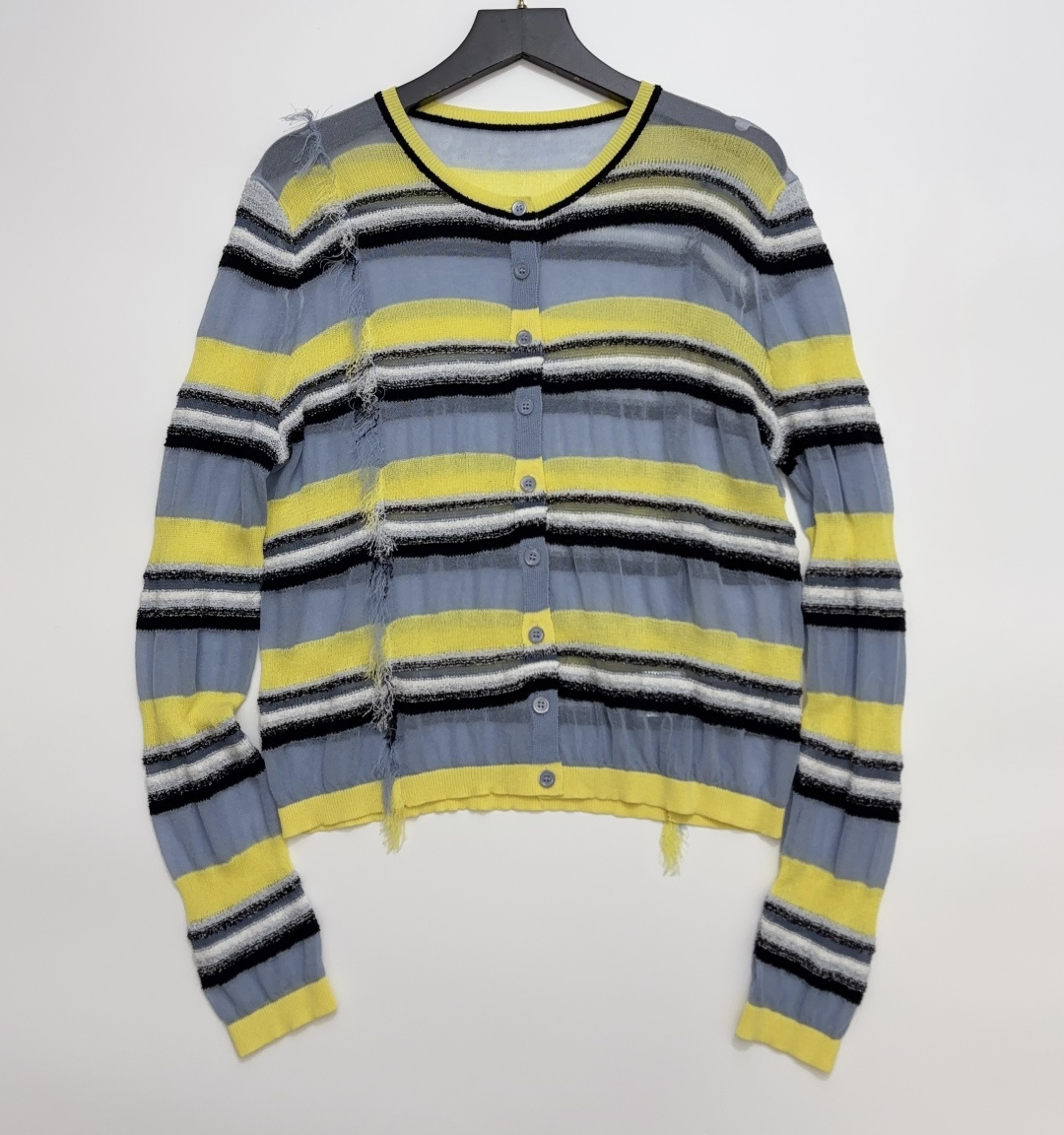 Loewe Lightweight Breathable Contrast Stripe Fringed Knit Cardigan