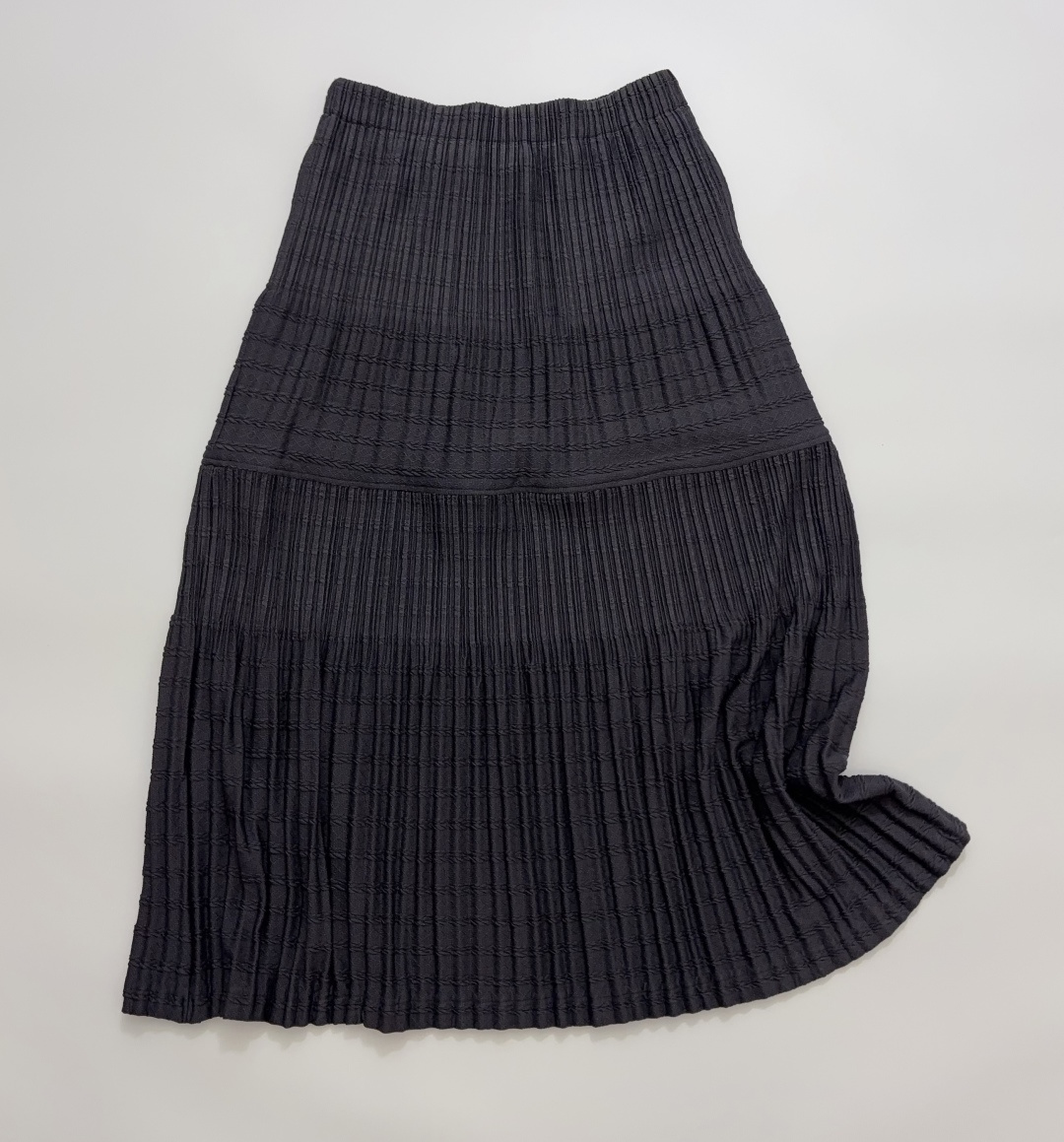 Issey Miyake Vintage Three-Dimensional Striped Jacquard Elastic Waist A-Line Skirt