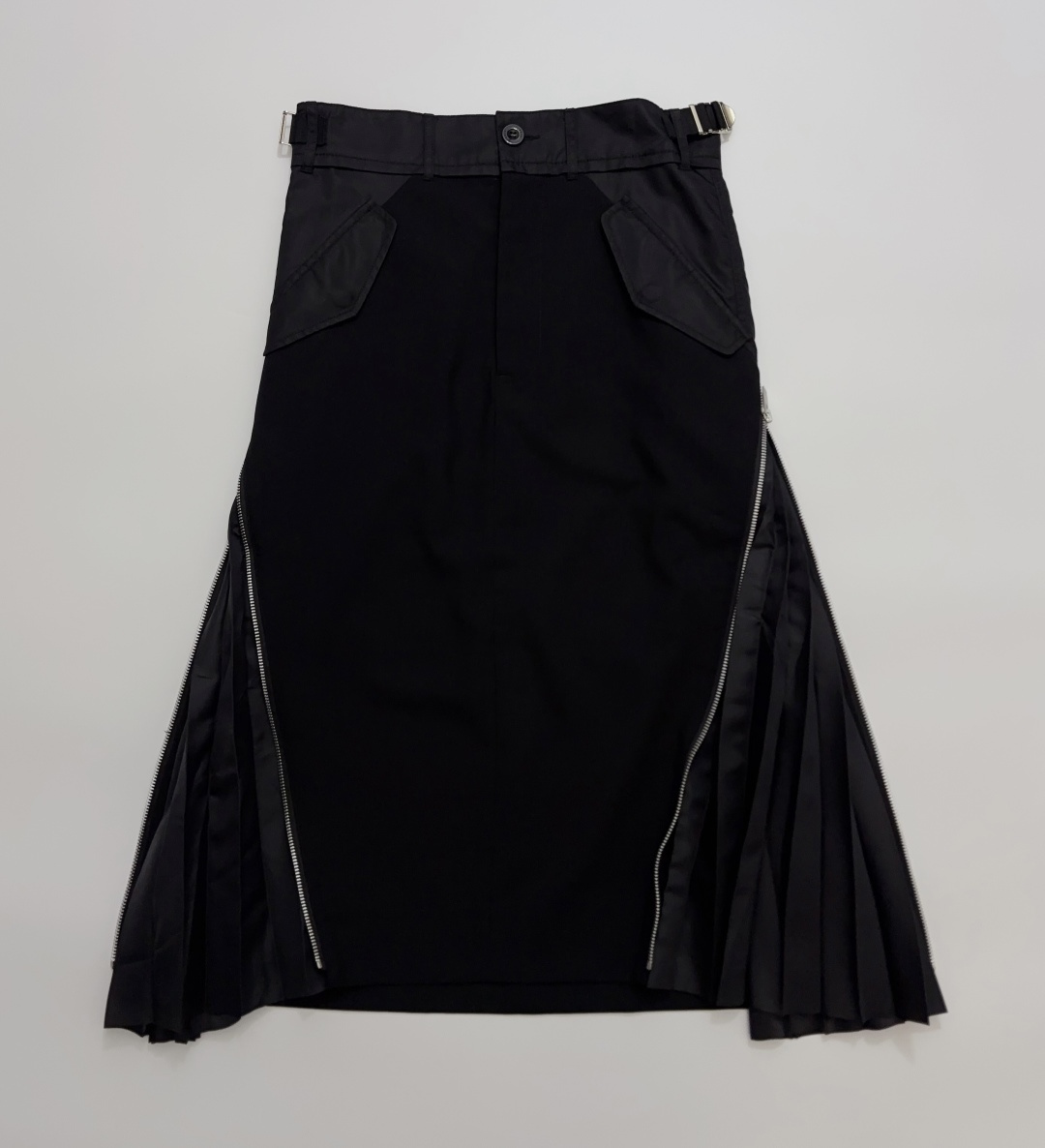 Sacai Pleated Patchwork Zip Skirt