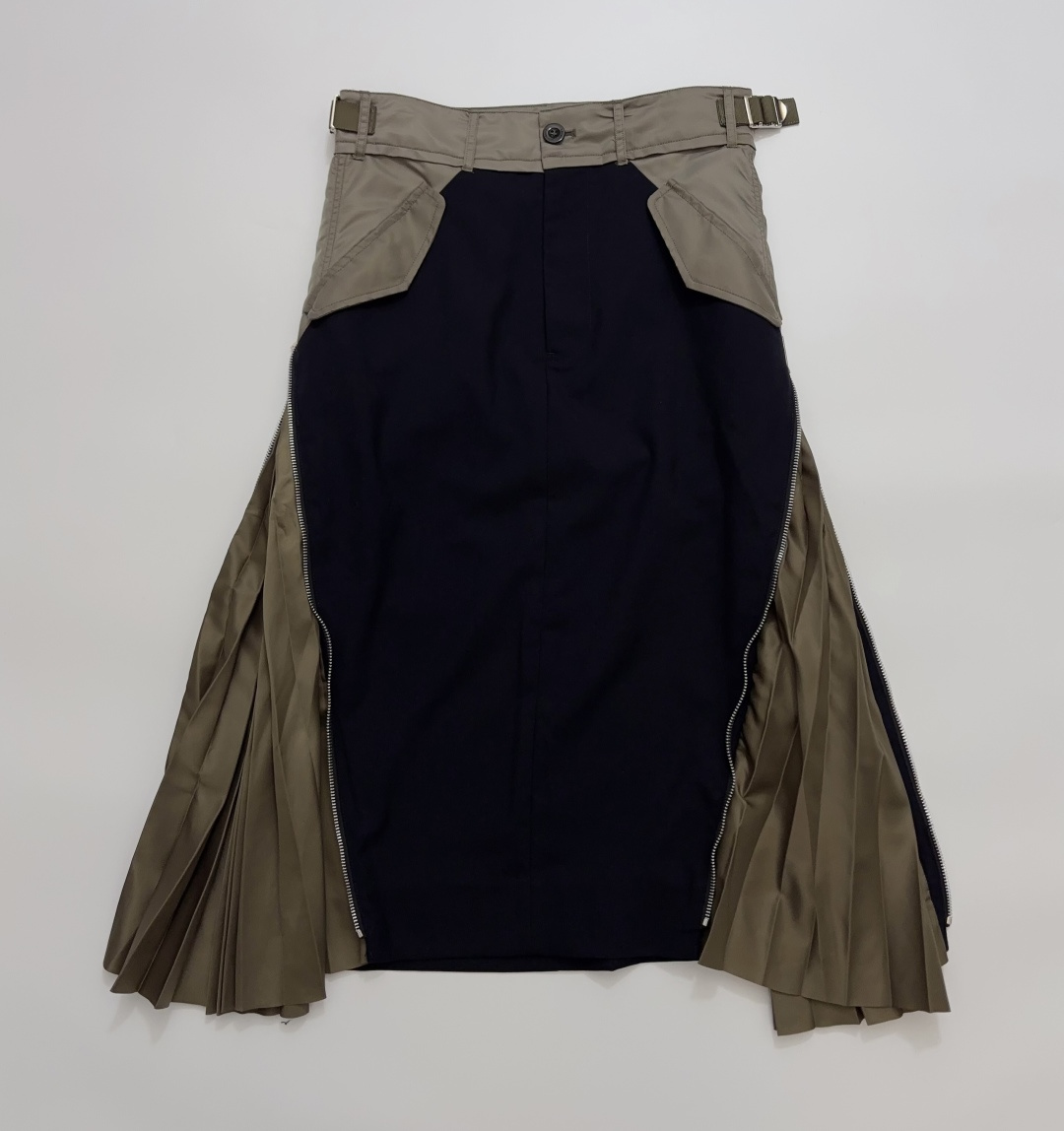 Sacai Pleated Patchwork Zipper Skirt
