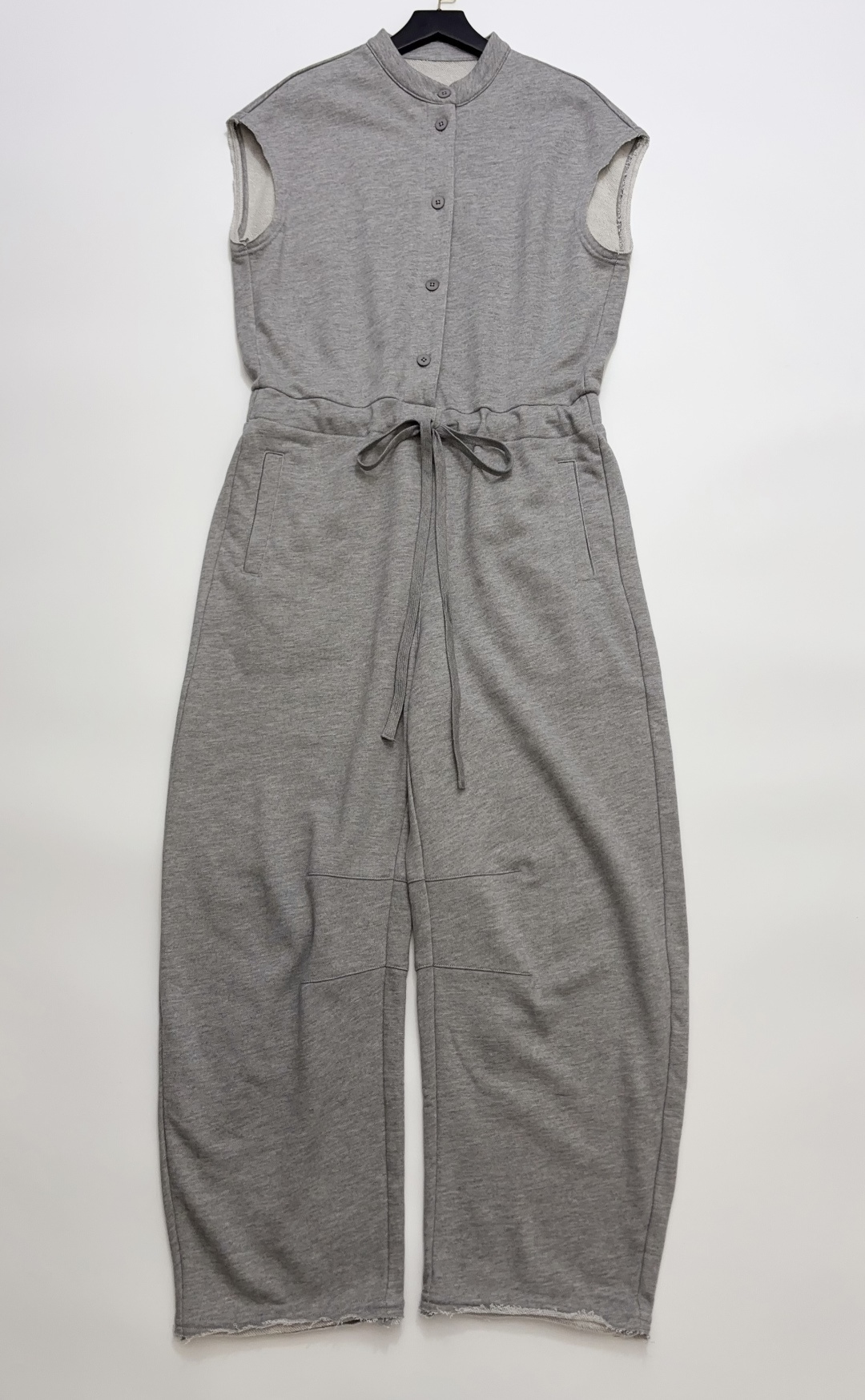 le17septembre Sporty Casual Drawstring High-Waist Drop-Shoulder Sleeveless French Terry Jumpsuit