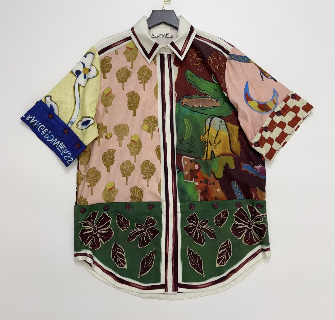 Alémais Hand-Painted Graffiti Shirt Top with Detachable Buttons