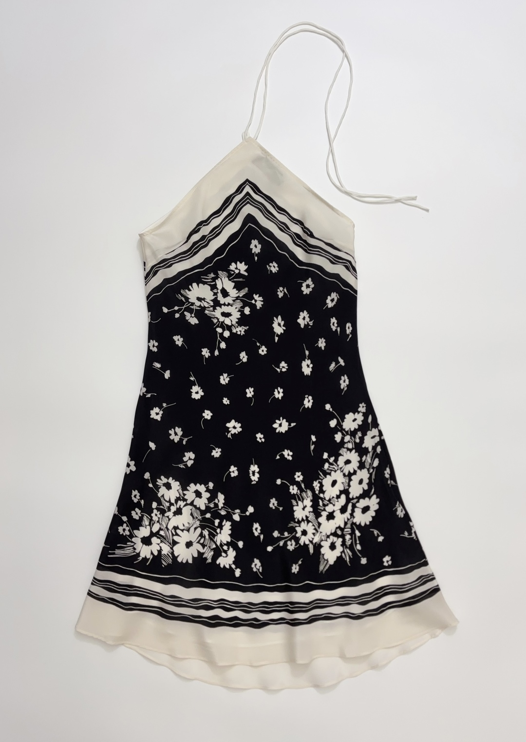 Realisation Par The Echo Black Print Halterneck Silk Bias-Cut Mini Dress