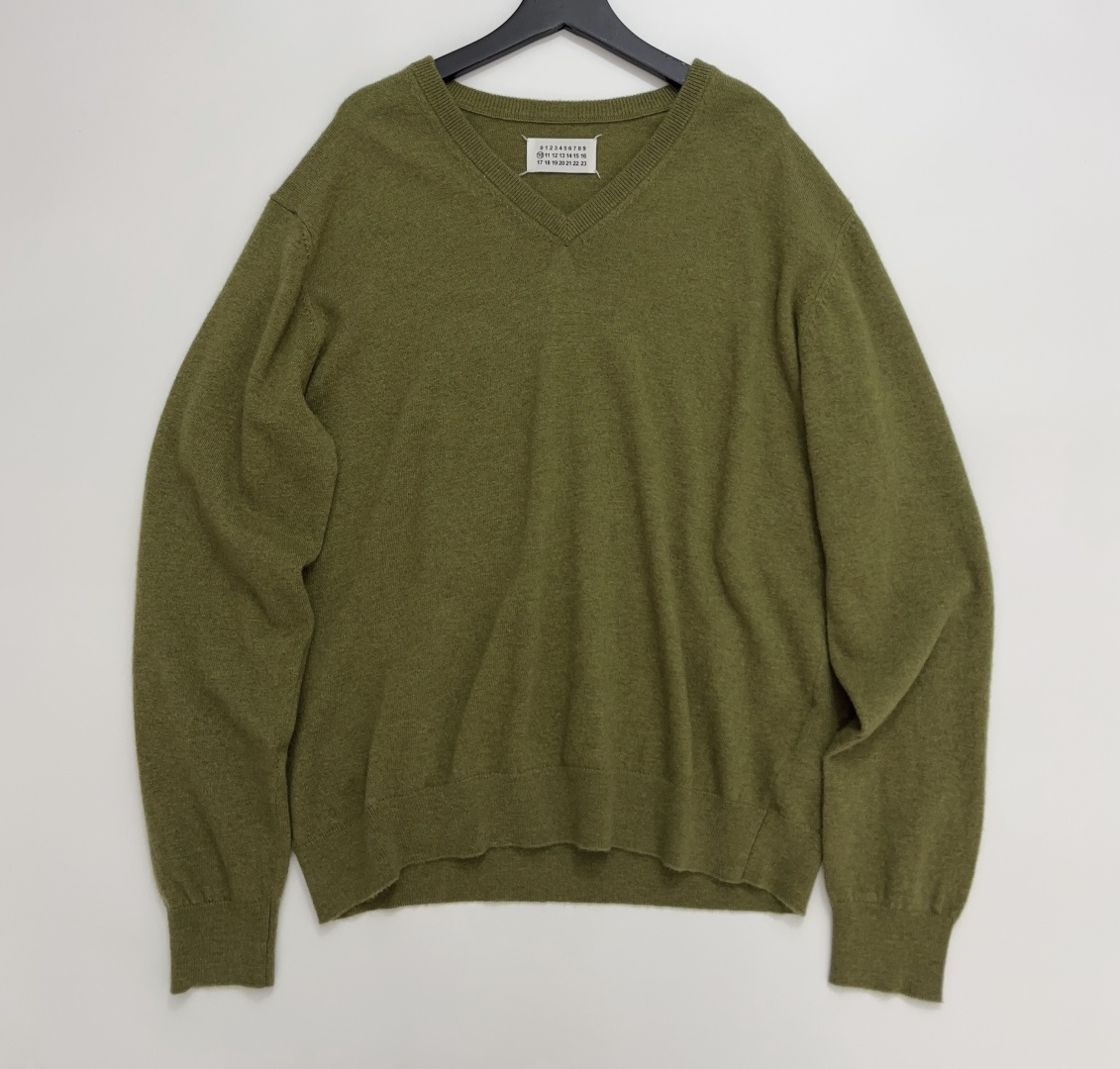 MM6 Maison Margiela Mustard Green V-Neck Pullover Sweater