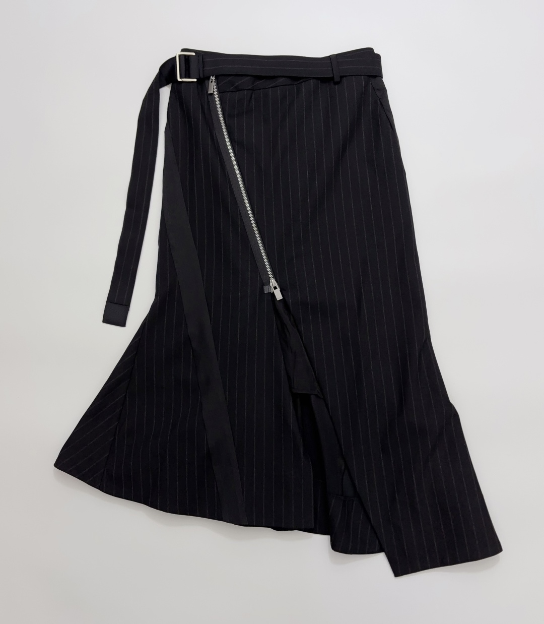Striped Fishtail Belted Skirt