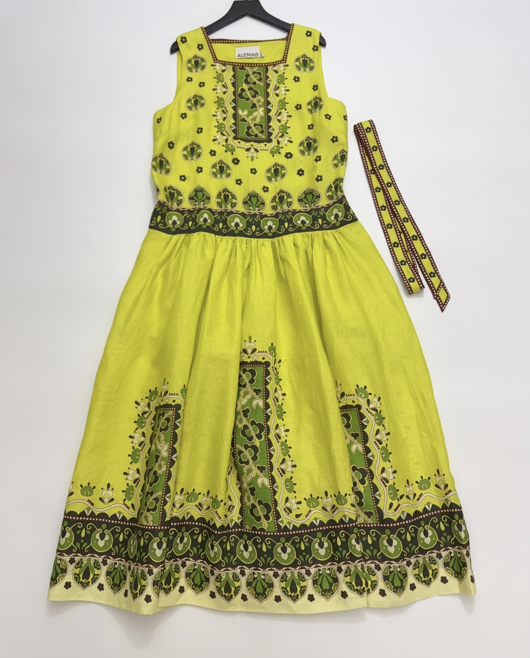 Alémais Lemon Yellow Linen Loose Ethnic Style Long Sleeveless Dress