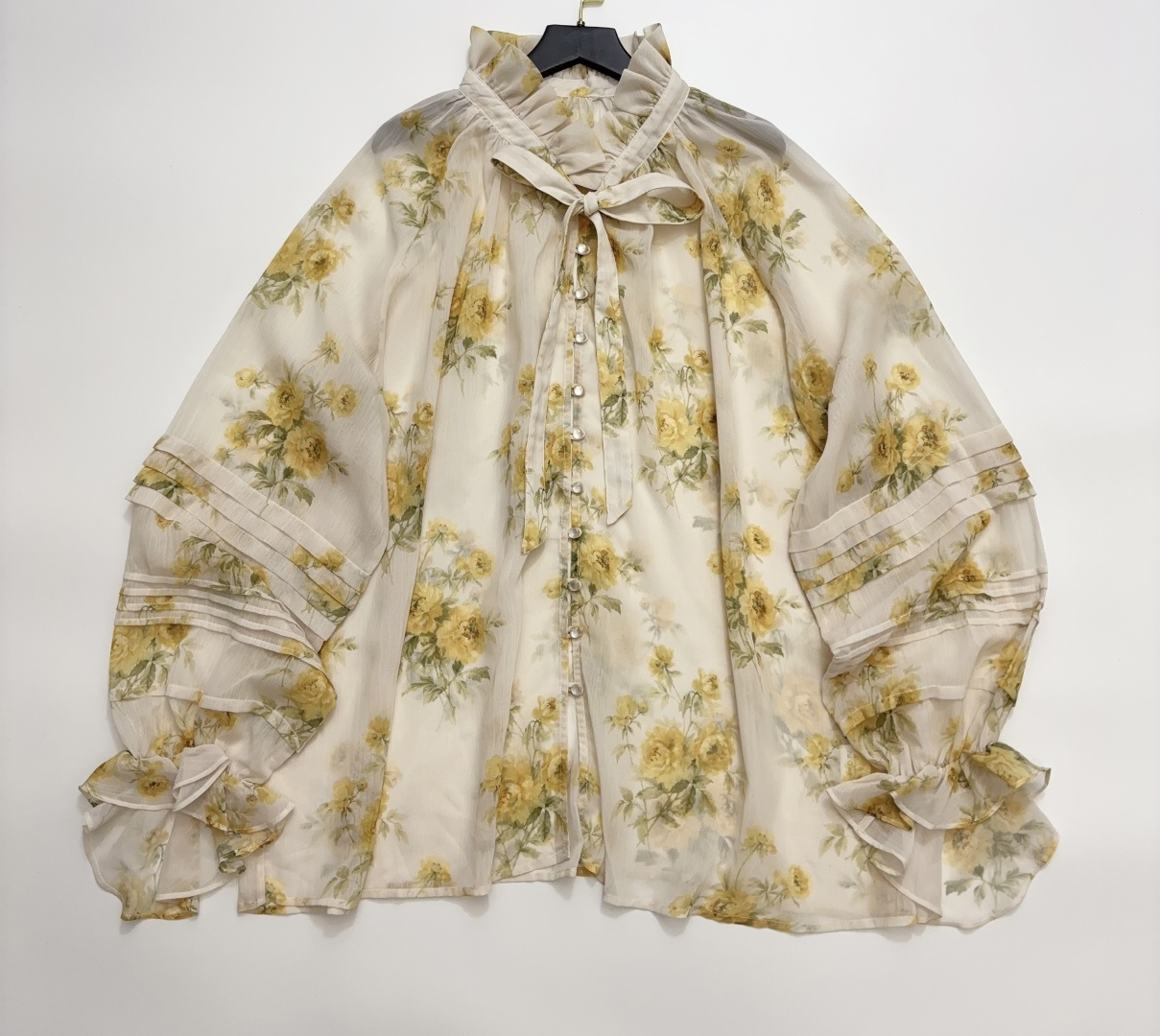 XUZHI 26 Early Autumn Sheer Ruffled Print Shirt