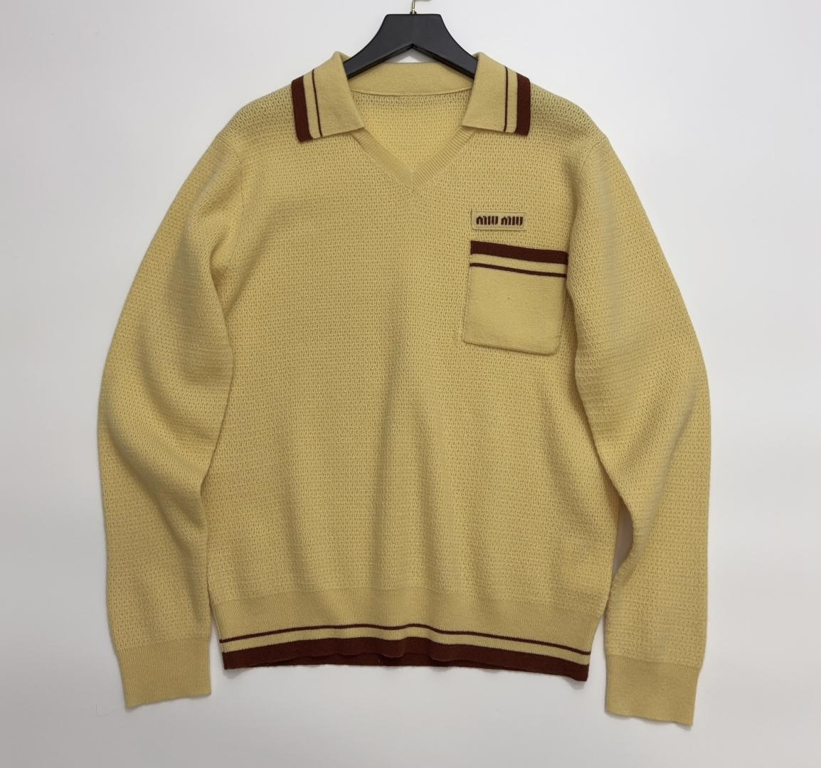 Miu Miu Colorblock Lapel Embroidered Knit Sweater