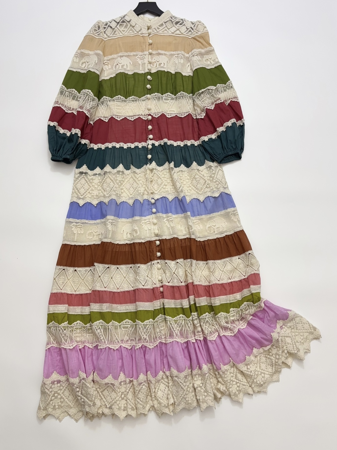 Zimmermann Indra Lace Rainbow Stripe Patchwork Maxi Dress
