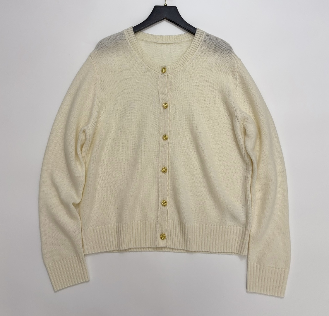 Bottega Veneta Round Neck Metal Button Simple Versatile Knit Cardigan