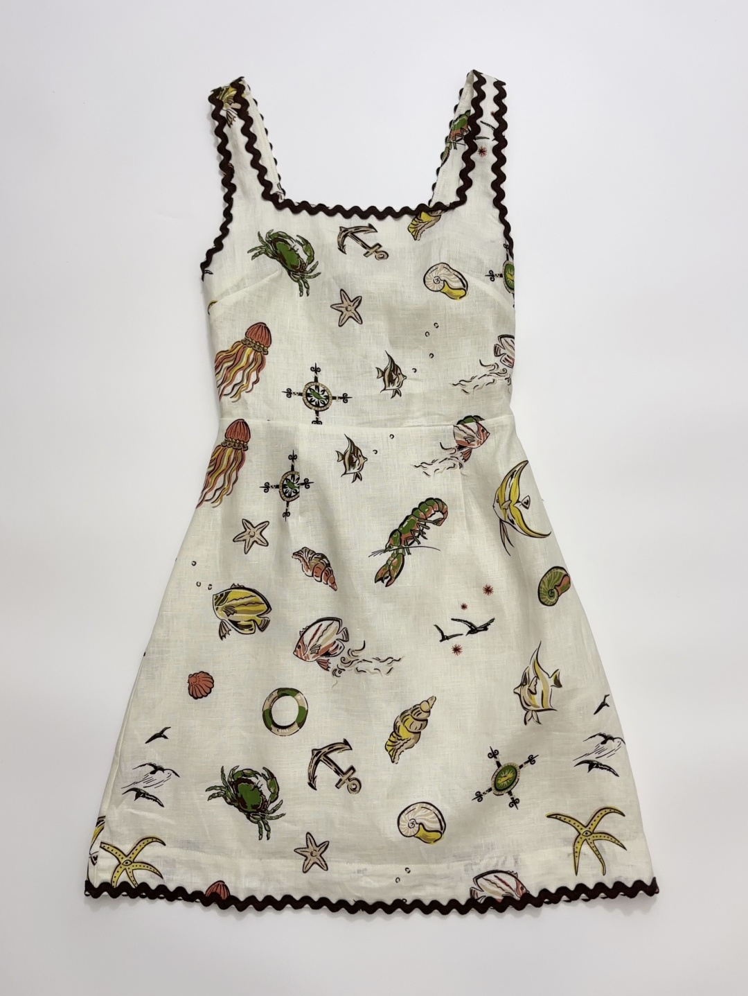 Alémais Linen White Ocean Fun Tie-Strap Mini Dress