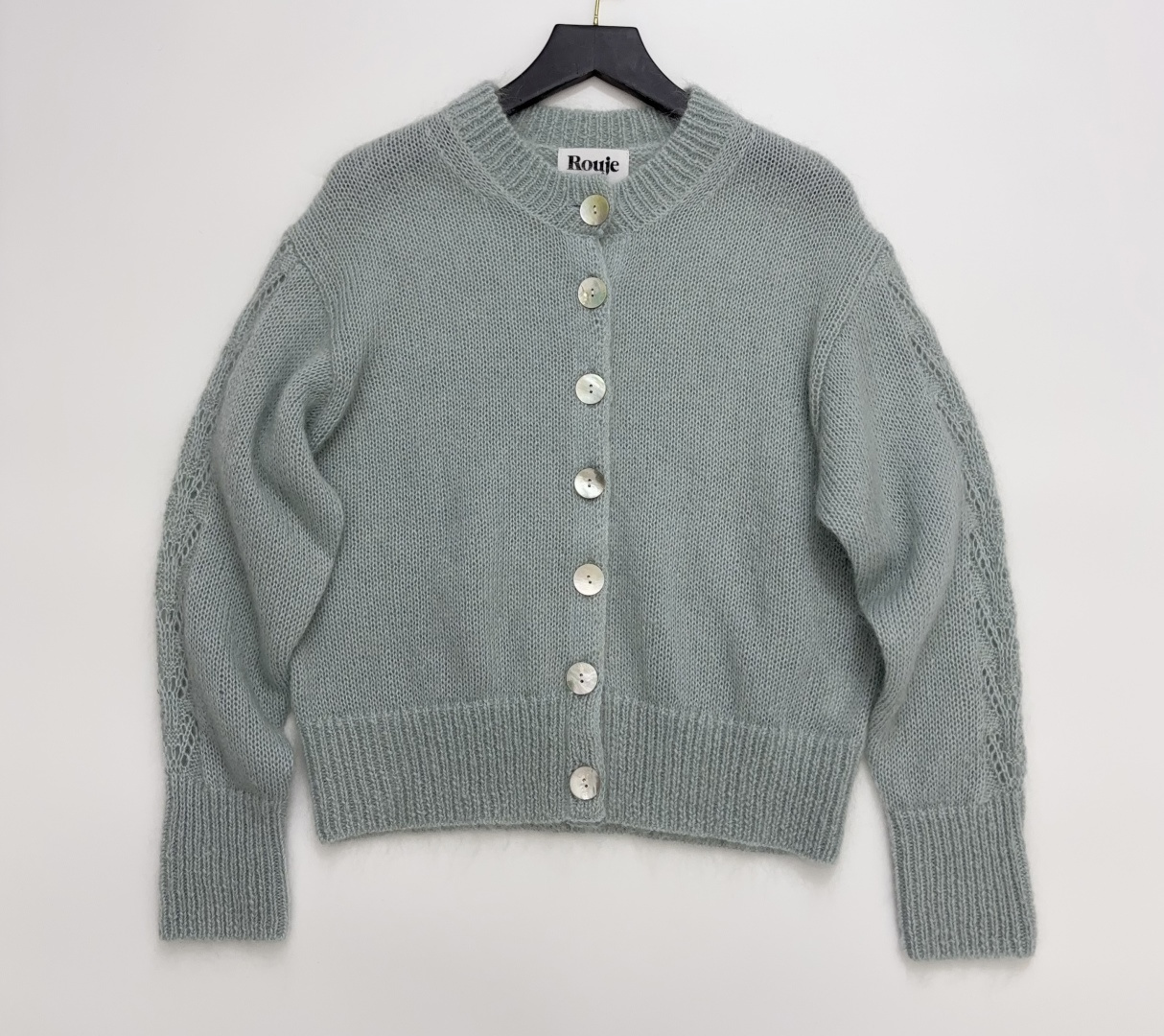Rouje Loose Dropped-Shoulder Round Neck Single-Breasted Mohair Knit Cardigan
