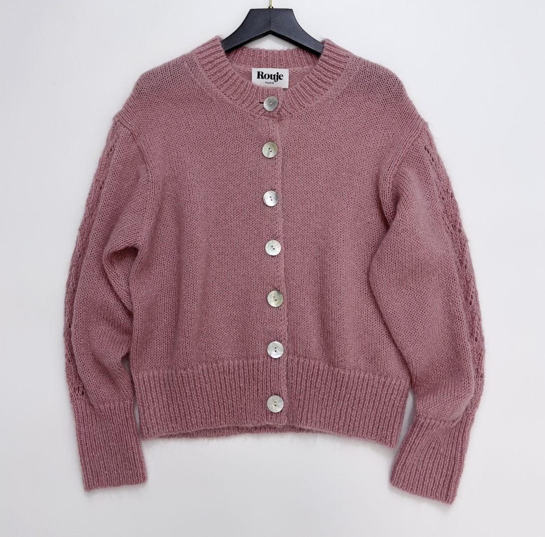 Rouje Loose Dropped-Shoulder Round Neck Single-Breasted Mohair Knit Cardigan