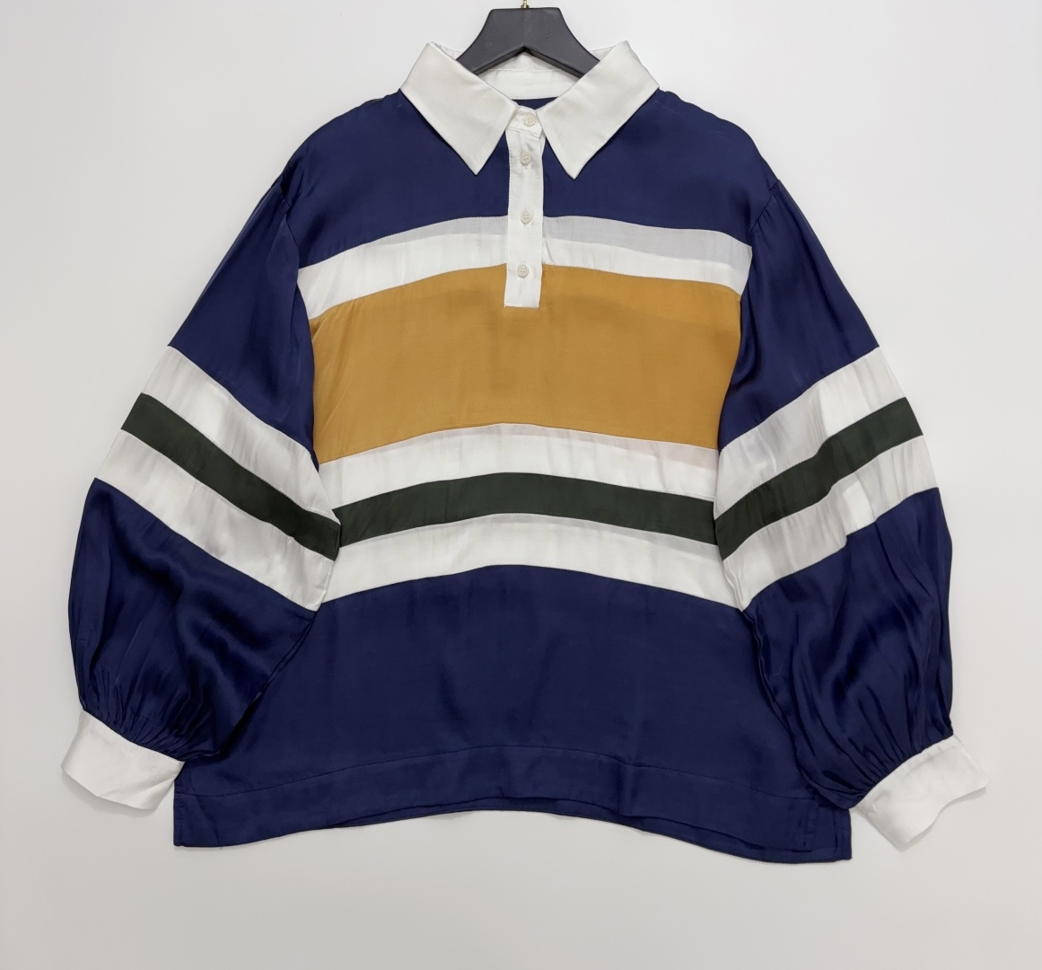 SEA Striped Lapel Early Autumn Loose Pullover Top