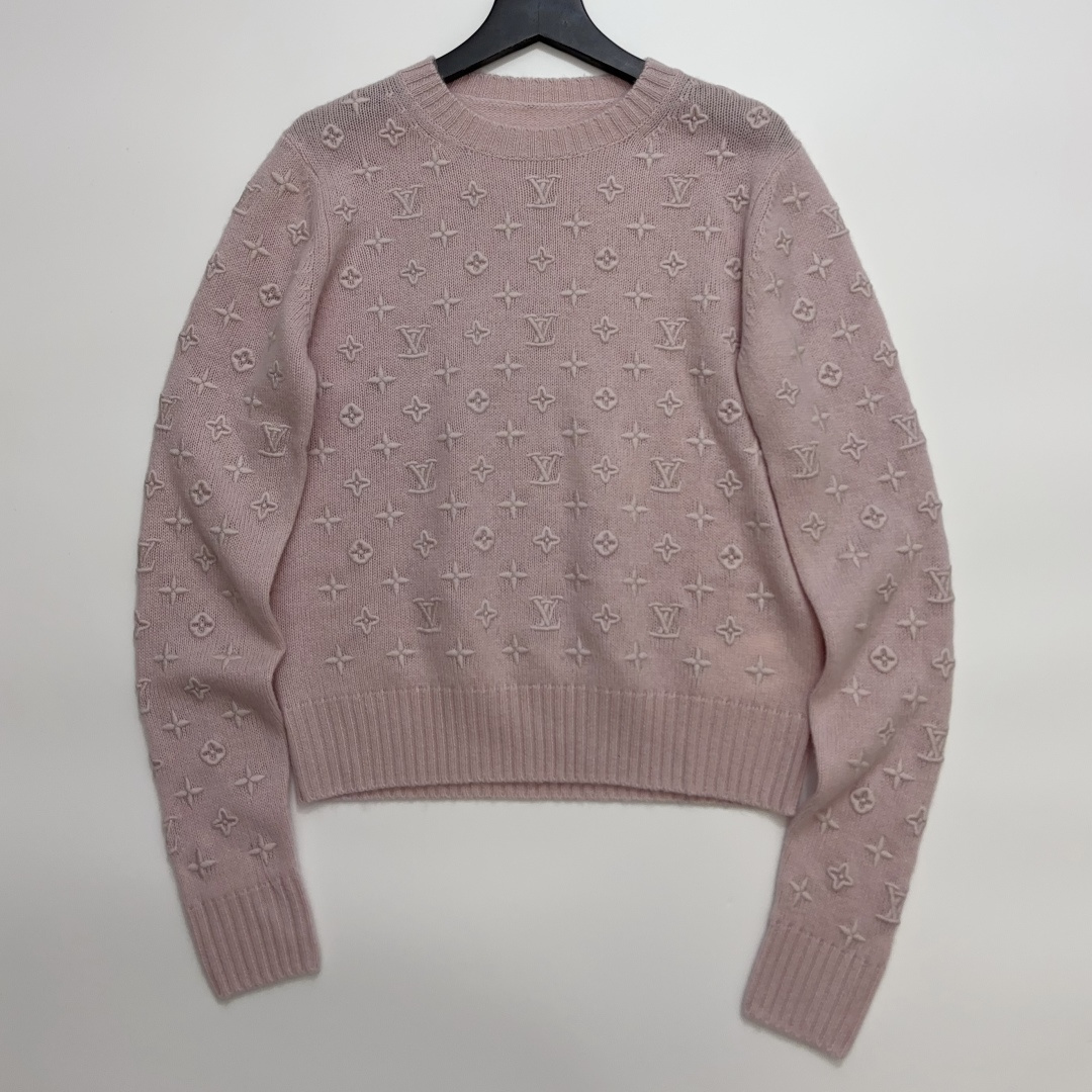 Louis Vuitton 3D Letter Monogram Heavy Embroidery Round Neck Knit Sweater