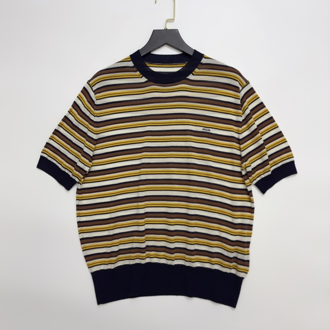Prada Striped Knit Short Sleeve Pullover Top