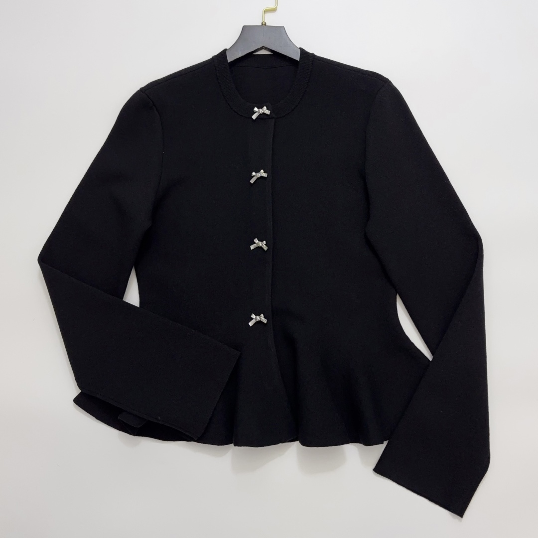 Dior Black Lambswool Blend Ruffle Trim Knit Jacket