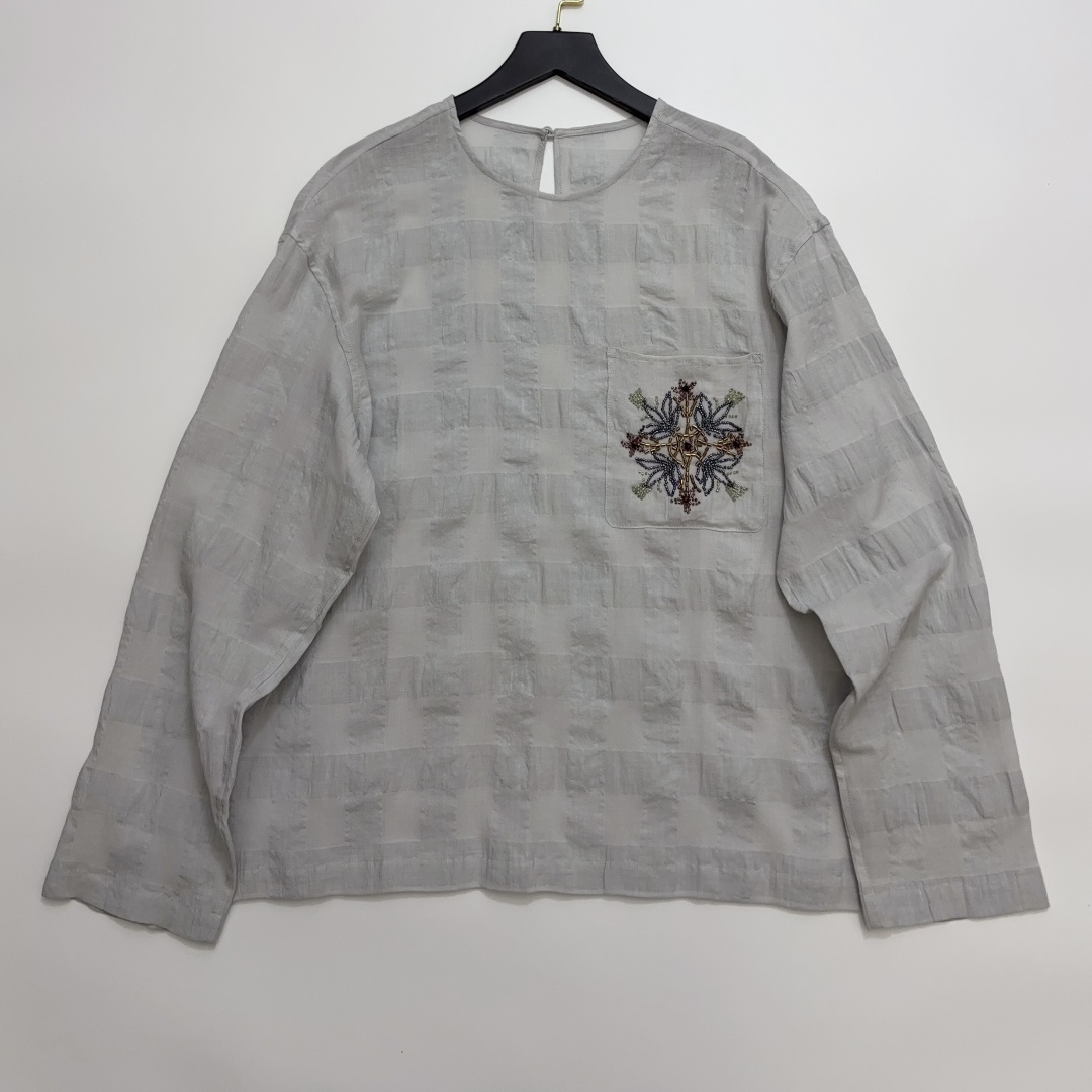 Japanese Textured Jacquard Pullover with Beaded Pockets
