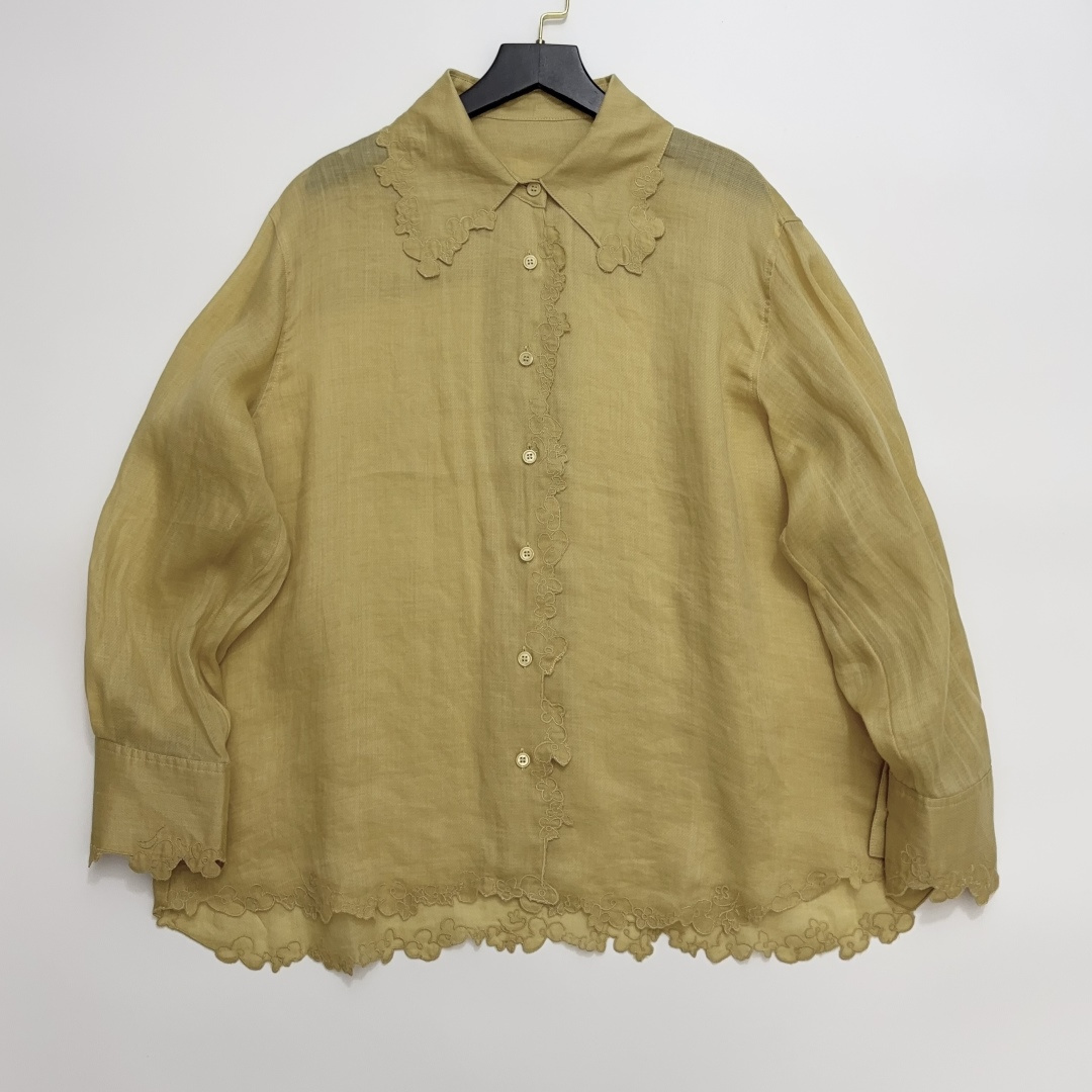 Japanese-Style Embroidered Lace Linen Shirt Retro Loose Thin Ramie Long Sleeve Blouse