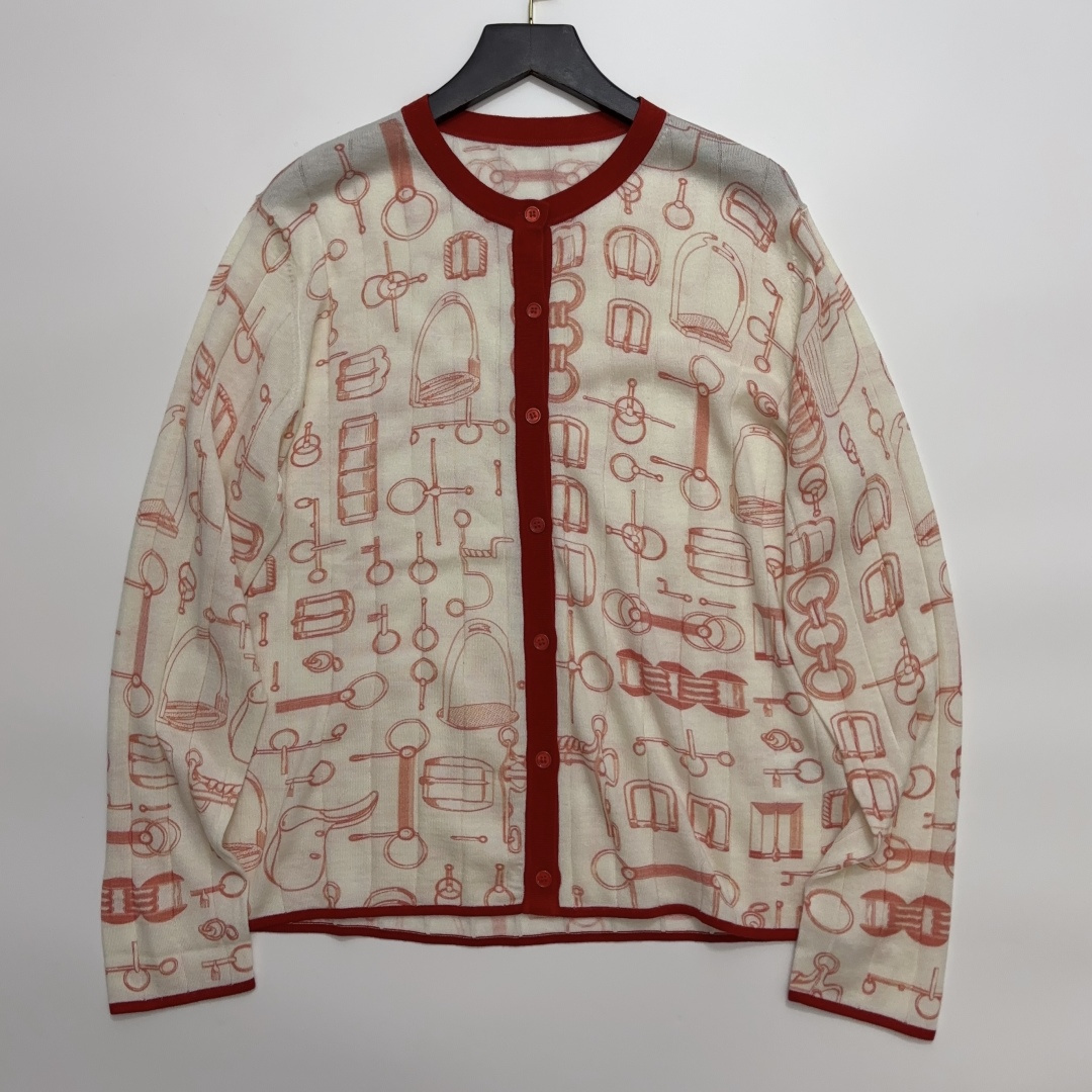 Autumn Heavy Industry Print Crewneck Long Sleeve Knit Cardigan