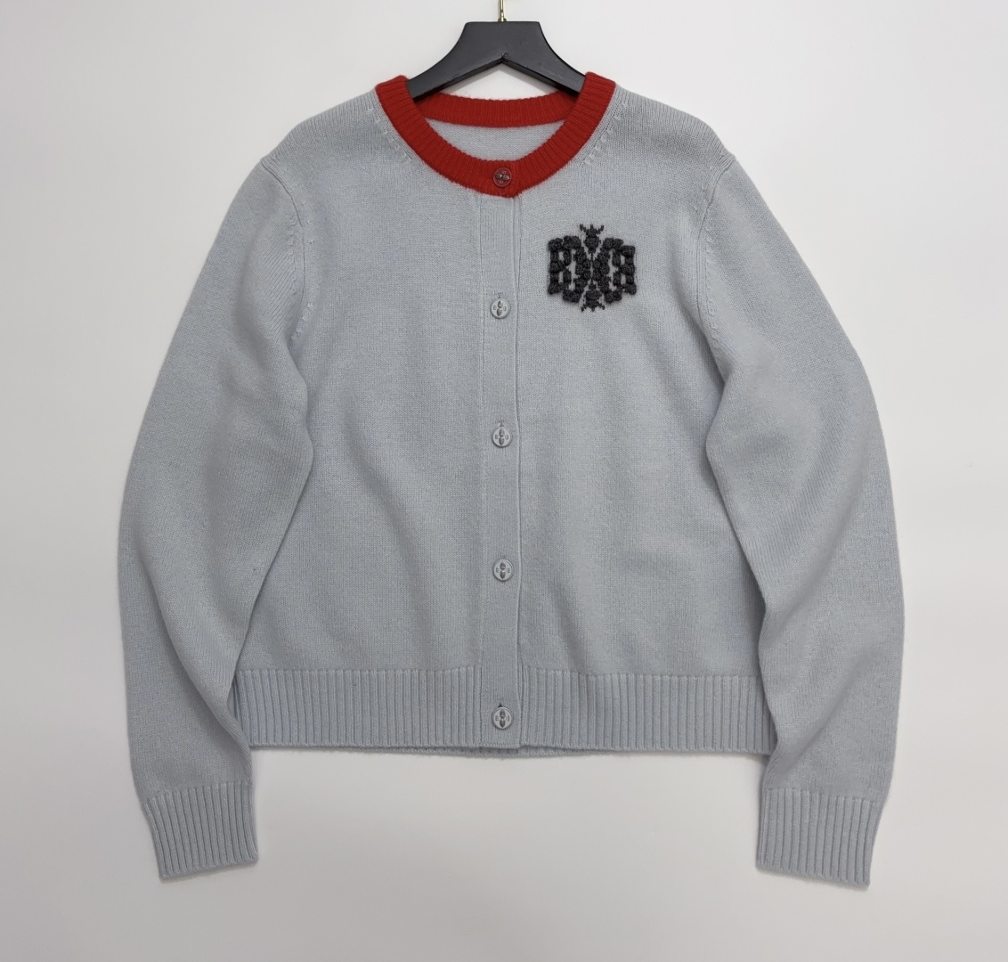 BARRIE Color-Block Crew Neck Knit Cardigan