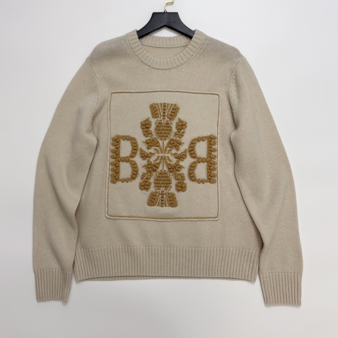 Barrie Color-Block Letter Crewneck Knit Sweater