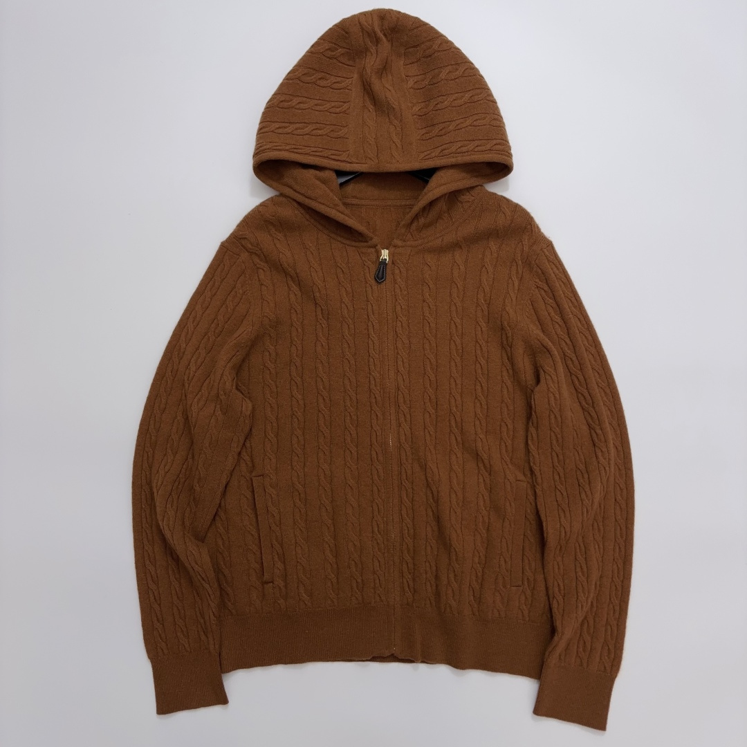 Loro Piana Hooded Cable Knit Cardigan Sweater with Zip and Double Pockets
