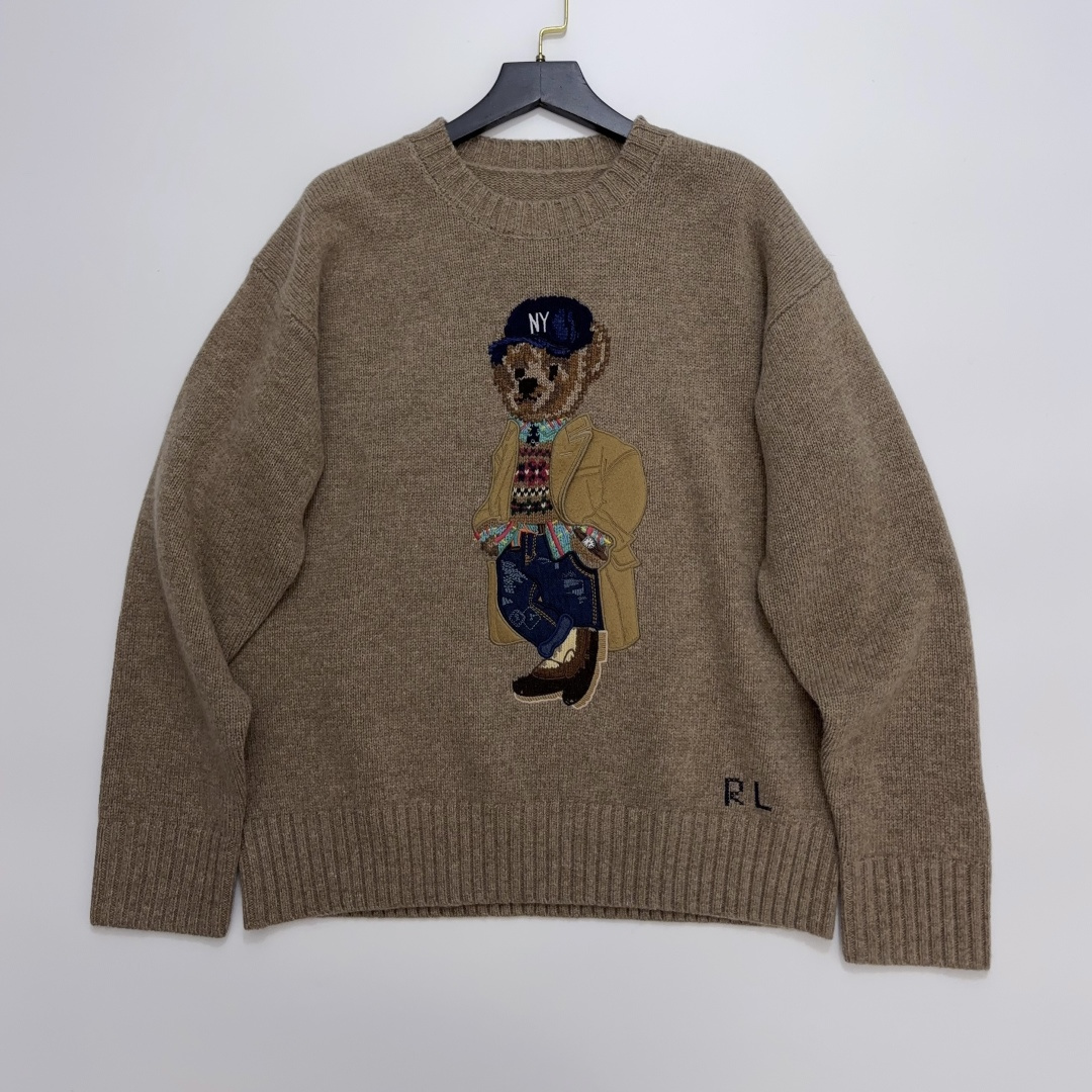 Polo Ralph Lauren Bear Motif Round Neck Knit Sweater