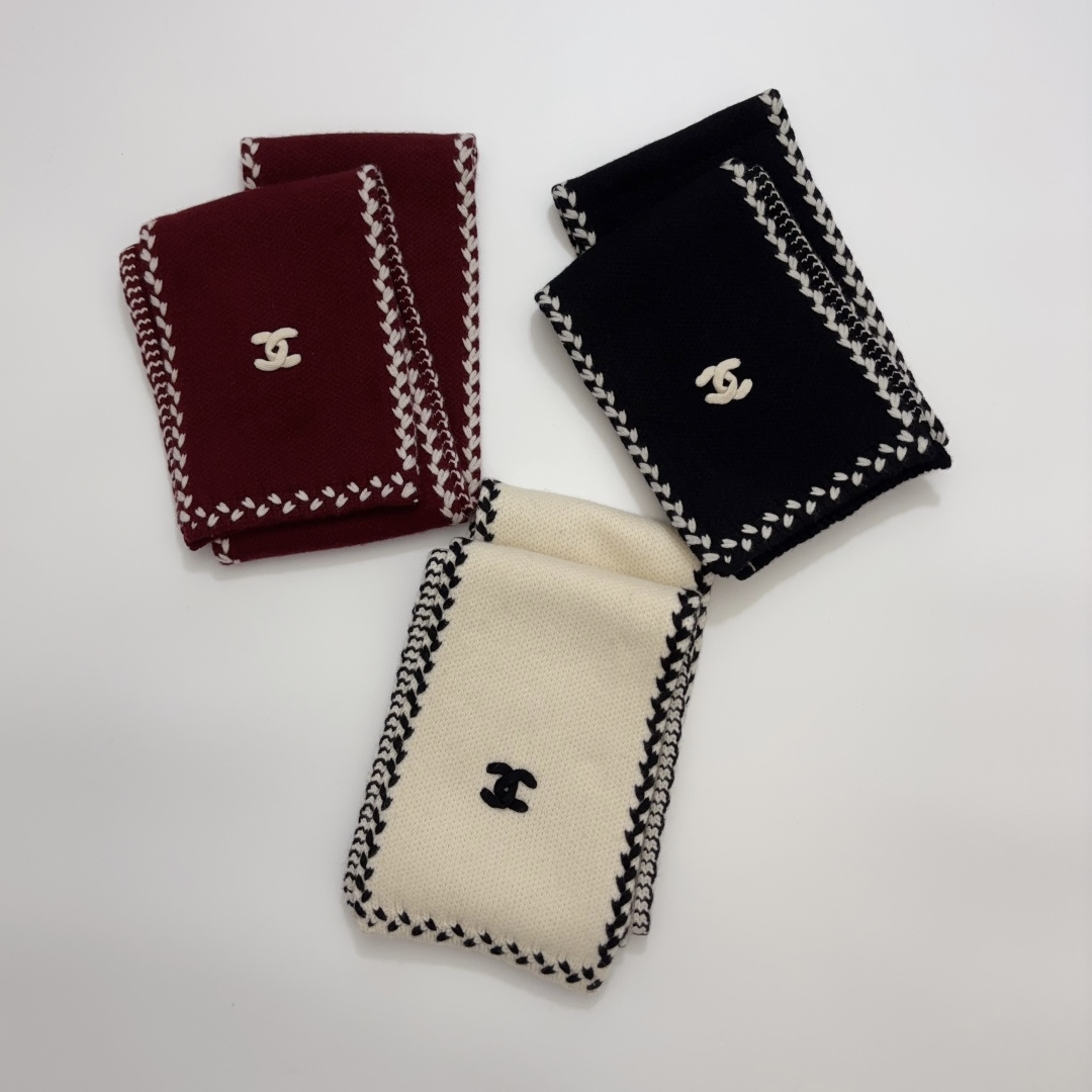 Chanel Wheat Lace Double C Logo Wool Knit Scarf Shawl