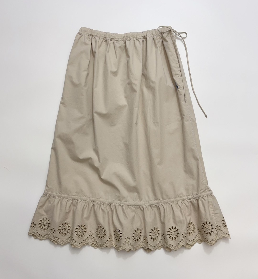 Japanese Style High-Count Cotton Poplin Seahorse Embroidery Petal Hem Skirt