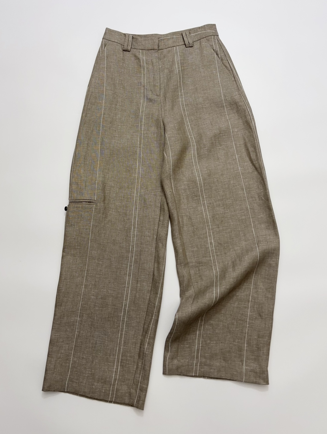 Vintage Textured Vertical Stripe Loose Straight Linen Trousers