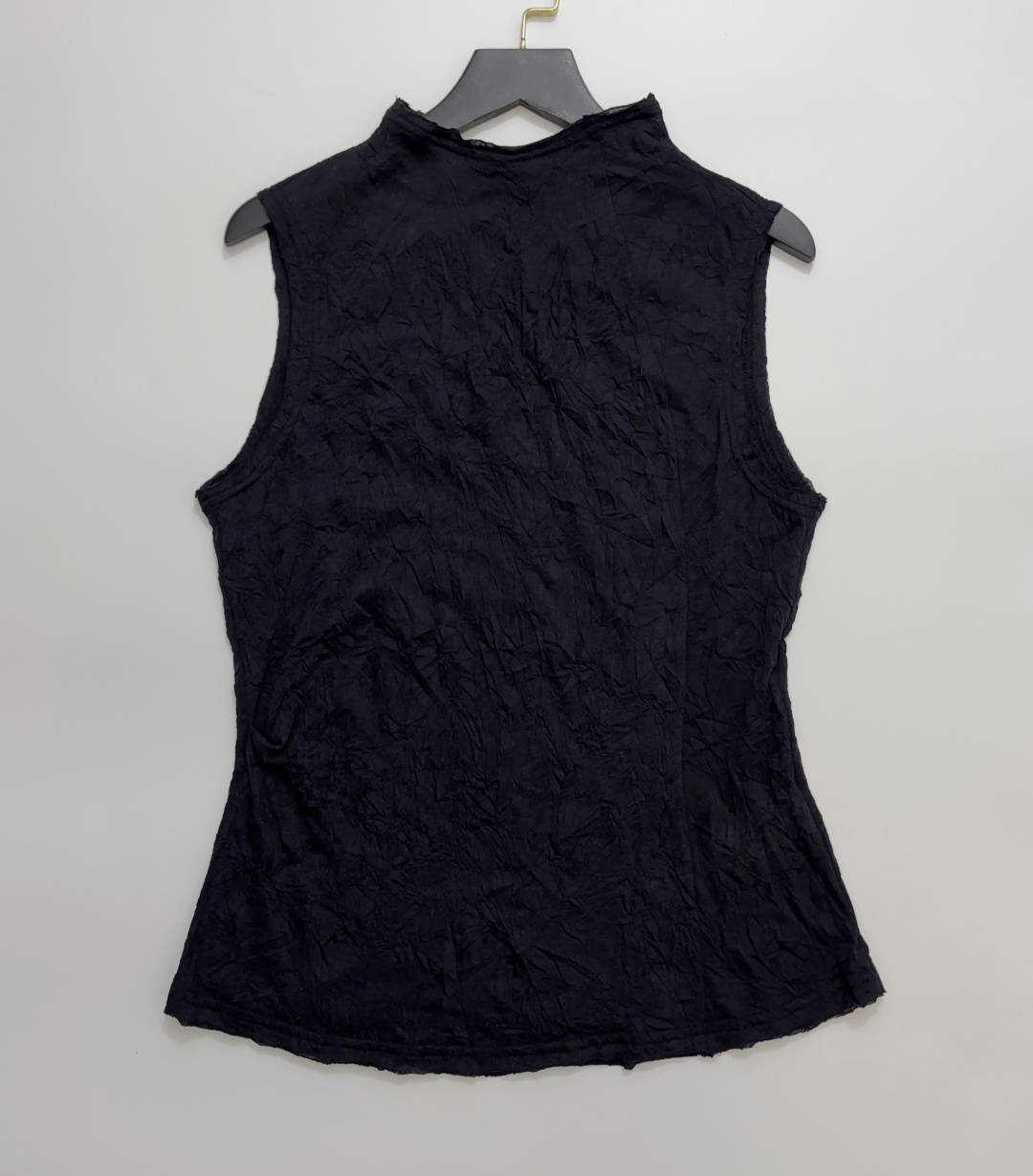 Nanushka Sheer Pleated Cotton Patchwork Semi-High Collar Slim Sleeveless Top