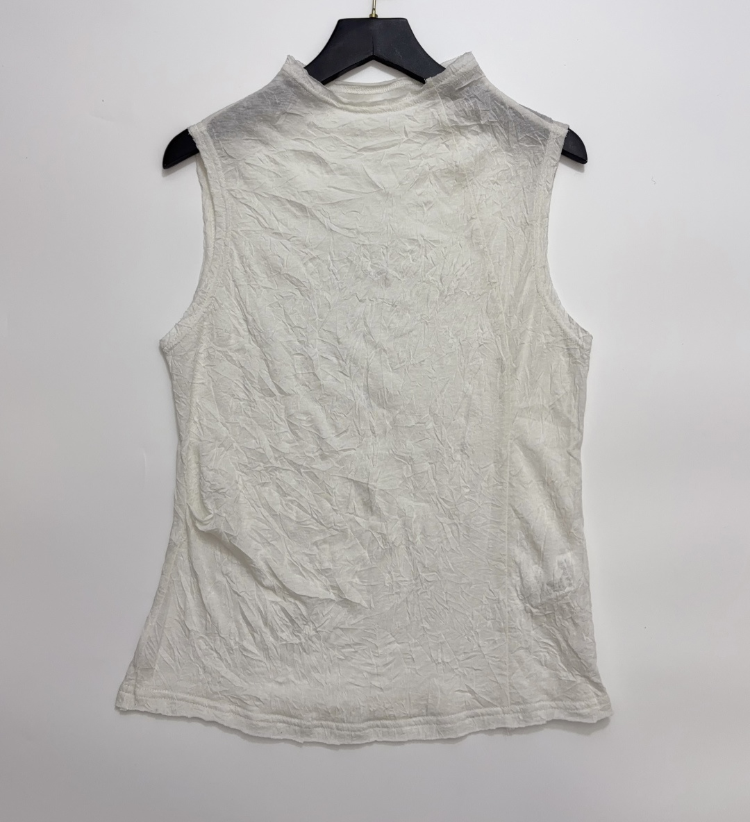 Nanushka Sheer Pleated Cotton Patchwork Semi-High Collar Slim Sleeveless Top